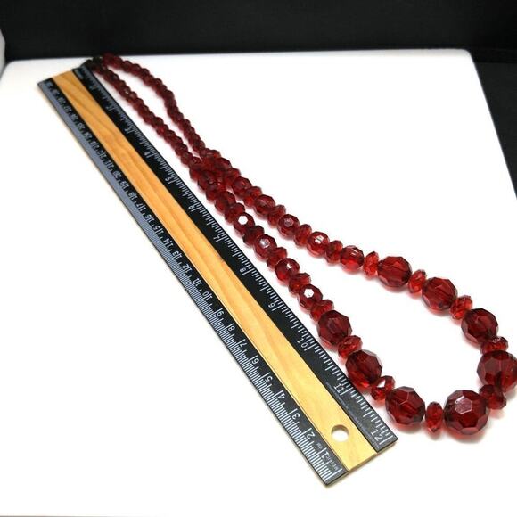 Claire's Red Beaded Necklace, 27 Inches, Largest Bead 16mm, Acrylic Red Beads - Picture 5 of 7